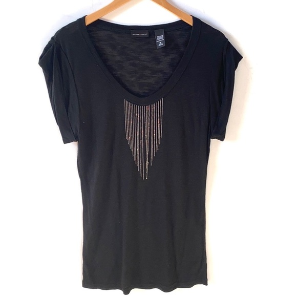 New York & Co. Black short sleeve blouse with chain hanging detailing, Size M - Picture 1 of 5